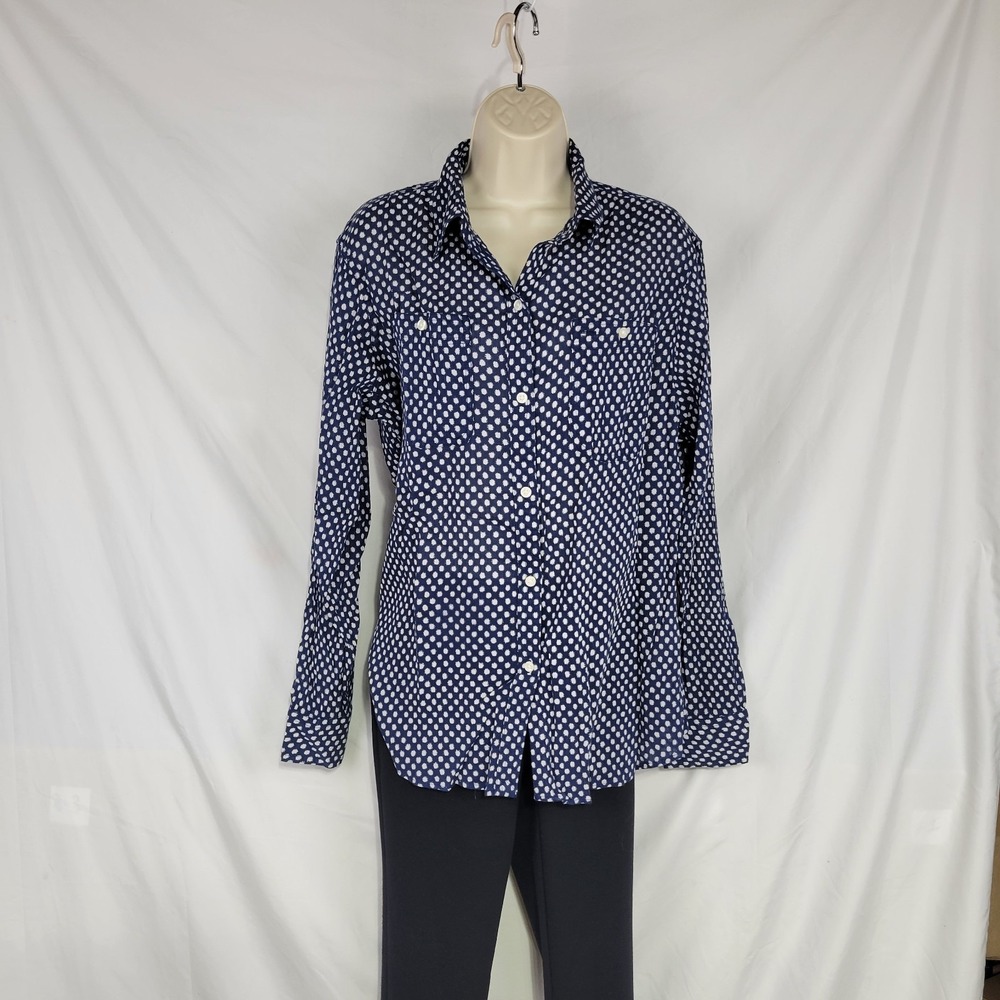 CHAPS Navy Polka Dot Blouse Sz XL